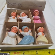 Vtg Western Germany Mica Sugar Snow Babies Children Christmas Ornaments Set Box picture