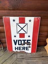 Vote Here- Vintage 50’s, 60’s 70’s Double Sided Metal Sign- Original picture