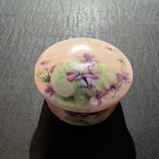 Vintage Bavaria Porcelain Trinket Box Hand Painted Purple Violets C 1890s picture
