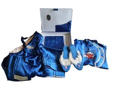 1940s Vintage Japanese Silk Pajama Set Embroidery Slippers Box Blue Collectible picture