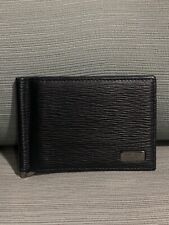 Authentic Salvatore Ferragamo Black Leather Money Clip Bifold Wallet picture