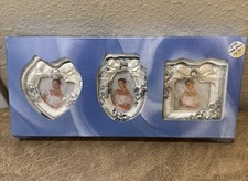 Trio Of Vintage Silver Plated Small Frames Coquette Bows Wedding Love picture