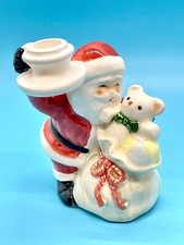 Vintage 1981 Fitz and Floyd Santa Teddy Bear In Gift Bag Candle Holder – EUC picture