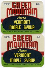 Green Mountain Pure Vermont Maple Syrup Vintage Label Only Lot of 2 Unused picture