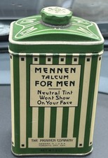 Vintage 1940's Mennen Talcum Powder Tin Large 9oz Green & White ~ NEW OLD STOCK picture