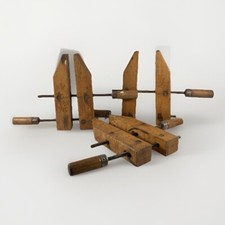 (3) Vtg Hargrave 710 Wooden Clamps 10” Jaws Cincinnati Tool Co. 6” Capacity picture