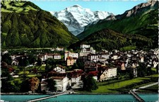 Scenic European Village Snow Covered Mountain Landscape Aerial View DB Postcard picture
