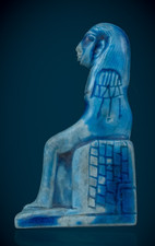 Ancient Egyptian Blue Faience Seated Figure Pharaoh Deity Hieroglyphic Statue picture