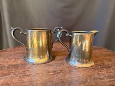 Vintage E.P.C. Lynn Silver Plate Creamer & Two Handle Sugar Bowl Set Flared Base picture