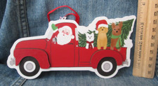 DOGS IN SANTA CLAUS'S PICKUP TRUCK Wood Christmas Tree Ornament ORN44 picture