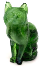 Vtg *RARE* Mosser Glass Sitting Cat Figurine Opalescent Green & White Slag 3