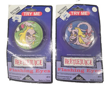 Beetle Juice 1990 Vintage Flashing Eyes Button Lot - NOS Fright Factory - 2 PC picture