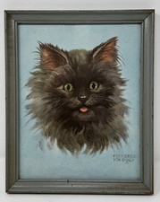 VTG 60s CAT Kitten FRAMED PRINT 11x9 Black/Gray Persian Ragdoll FLORENCE KROGER picture