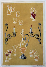 Vintage Tea Towel MCM Linen Bar Towel 1960s Cocktail Hours picture