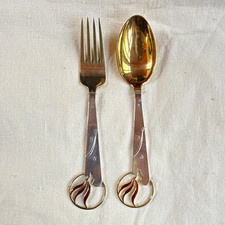 A. Michelsen Rare 1933 Sterling silver gold plate Christmas spoon and fork picture