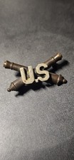 WWI Era US Army Artillery Crossed Cannons U.S. Collar Insignia Antique Pinback picture