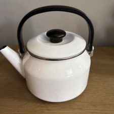 Vintage Siam Fujiware 2 Qt White Enamel Tea Kettle | Thailand Enamelware Teapot  picture