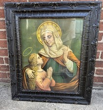 Antique Catholic Religious Lithograph Ornate Gothic Frame 22.5x27 Dark Academia picture
