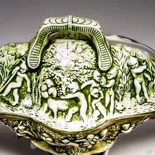 RARE Mid Century large majolica cherub and Dionysus tureen.  exc condition picture