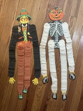 Vintage Beistle Paper Accordion Halloween Decorations Scarecrow Skeleton Pumpkin picture
