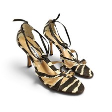 Vintage Manolo Blahnik Heels Zebra Canvas Strappy Sandals - Size IT 37 (US 6.5) picture