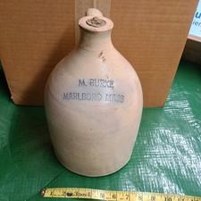 EXTREMELY RARE Antique M. BURKE Whiskey Distillery Stoneware Jug MARLBORO,MASS. picture