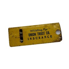 Vintage 1920s Antique Union Trust Co. Insurance Tin Advertising Whistle RARE picture