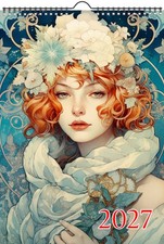 2027 Wall Calendar ~ Beautiful Elegant Women Gorgeous Flowers Art Nouveau picture
