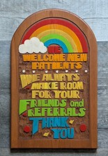 Vintage Large 1970s Hand Carved & Painted Wood Office Welcome Sign Hard To Find picture