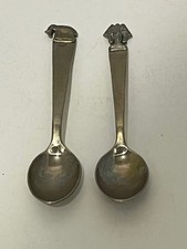 Set of 2 Thailand silver tone souvenir spoons with elephants picture
