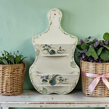 VTG Hand Painted Violet Flowers In & Out Hanging Chippy Wood Basket Holder 16.5