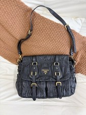 Pre-Owned Prada Black Ruched Leather Flap Messenger Bag picture