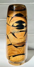 Vintage Olive Wood Vase with Brass Insert Inlay Marquetry Woodturned Israel EUC picture