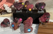 10 Beautiful Rhodonite Hearts (1pc) Healing Decor Reiki- Sold Individually picture