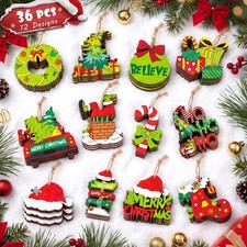 36 Pcs Wooden Christmas Tree Ornaments, Festive Hanging Decorations for Holiday picture