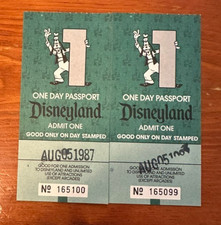 2 Vintage 1987 Disneyland One Day Passport Ticket Stubs Goofy AUG, 05 1987 picture