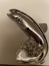 Vintage Jumping Trout Fish Chrome Hood Ornament Cabin Core Lodge Decor USA Made picture