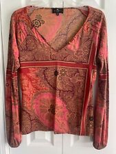 Etro Top Shirt 48 S M B Rust Pink Plum Paisley V Neck Stretch Long Sleeve Italy picture