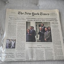 2013 APRIL 18 NEW YORK TIMES -BLAST BOSTON MARATHON...OBAMA GUN CONTROL picture