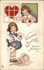 Valentine's Day Children with Valentine Cards m.e.p. c1900s-10s Vintage Postcard picture