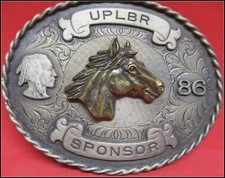 Big Heavy 1986  TROPHY UPLBR Horsehead & Indian Western Sponser Belt Buckle picture