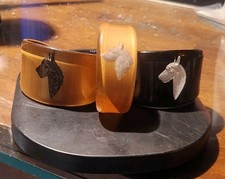 Lot of 3 Vintage Reverse Carved Lucite Cuff Bracelets Scottie Dog Terrier 1950s picture