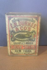 RARE LARGE Vintage 1800s E. R. Durkee & Co's Gauntlet Brand Crean Tartar Tin NY picture