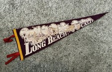Vintage 1940s-50s Maroon Felt Pennant w/ Landmark Graphics Long Beach California picture