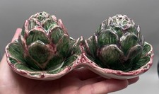 VTG RARE OLFAIRE Portugal Artichoke Salt and Pepper Shakers with Base Majolica picture