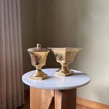 Vintage Weeping Gold Ceramic Textured Pedestal lidded Urn & Vase Stanfordware picture