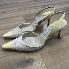 Manolo Blahnik Pointy Toe Heels Womens 40 9 Cork Patent Yellow Strap Stiletto picture
