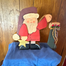 Hand Painted Wooden Santa Claus Figurine, Painted Multicolor Christmas Decor picture