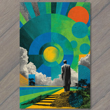 POSTCARD Surreal Cosmic Traveler Geometric Sky Sun Orbs Dreamlike Landscape picture