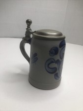 Vintage GERMAN BEER STEIN Cobalt Blue Salt Glazed Stoneware Abstract Decoration picture
